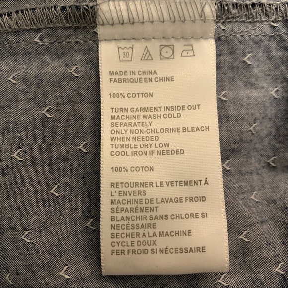 Chambray Patterned Ruffled Prairie Blouse, Size Large - Picture 12 of 12